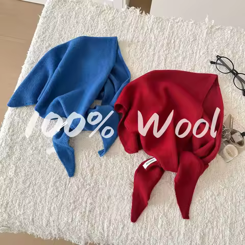 100% Wool Korean Style Winter Fashion Warm Knitted Triangular Hijab Scarf Women Headscarf Shawl Mult