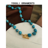 Copper Plated Real Gold Retro Irregular Pattern Stone Necklace Fashion Trendy Necklace OT Buckle Cla