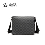 Leacat  Mens Black Shoulder Bag Phone Crossbody Plaid Messenger Bag Ipad Business Work Fashion Desig