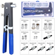 86 ชิ้นแทรกชุดเครื่องมือมือคู่มือดึงตอกหมุดน็อตหมุดG UnเกลียวM3/M4/M5/M6/M8 ชุด。เครื่องตอกหมุดด้วยมื