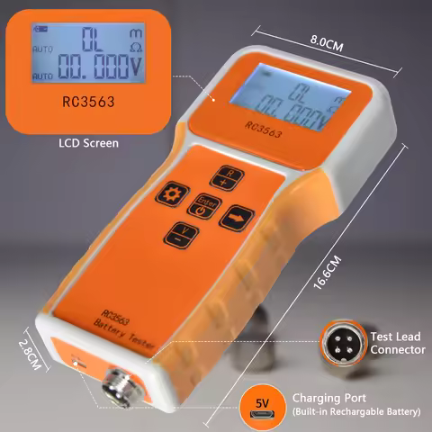 Battery Resistance Tester Internal 0-200Ω 0-100V Kelvin 4 Wire Clip Rechargeable for 18650 LiFePO4 L