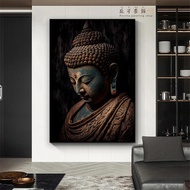 Stone carved Buddha statues under the snowy sunset, beautiful scenery, Buddha head, Buddha statue posters, printed canvas murals for home, living room, religious Buddhism wall art decoration, gift giving murals