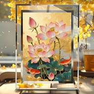 New Chinese Style Gold Foil Lotus Koi Decoration Living Room Entrance Money-lucky Meaning Crystal Ph