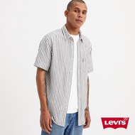 Levis 男款 亞麻短袖襯衫 / 4孔經典鈕扣 / 條紋 人氣新品