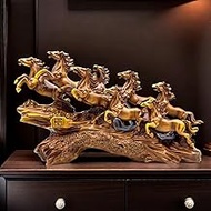 13.7 Inch Chinese Feng Shui Running Horses Statue Sculpture Frgurines Good Lucky Gift for FengShui L