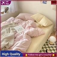 [48H Shipping]12 Colors   Pink Lovely ins  Bedding Set Soft Fitted BedSheet Quilt Cover Pillow Cases single/queen/king size bedsheet