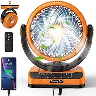 40000mAh Battery Operated Fan Remote &amp; Oscillating, Rechargeable Fan with LED Lantern, Timer, Hanging Hook, USB-C Charging, Battery Powered Table Fan for Home Camping RV Travel Hurricane Emergency