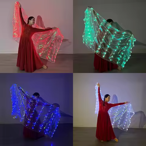 LED Glow Solid Color Luminous Scarf Rechargeable Stage Props Costumes Oriental Dance Performance Bel