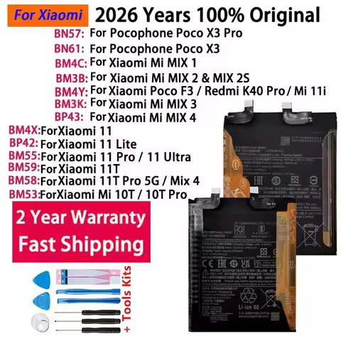 100% Original Battery For Xiaomi Redmi Pocophone Poco Mi Mix 1 2 2S 3 4 X3 F3 K40 10T 11T 5G Mi11 11