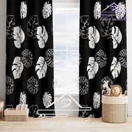 7ft Black Leaves Canadian Cotton Curtain With Ring 150x220cm Curtain Rod 8 Ring Curtain 1Pcs