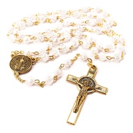 Benedict Rosary Round Bead K Jerusalem 8mm Jesus Cross Necklace Spiritual Souvenir