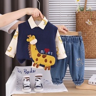 Autumn Spring Boyss Clothes Baby Causal Giraffe Sweater Vest Coat Shirt Causal Jeans 3pcs/set Kids S