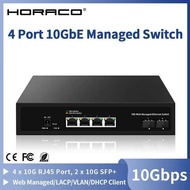 HORACO 10GbE Web Managed Switch 4 Port RJ45 10000Mbps Smart Managed Ethernet Network Switch 2 Port 1
