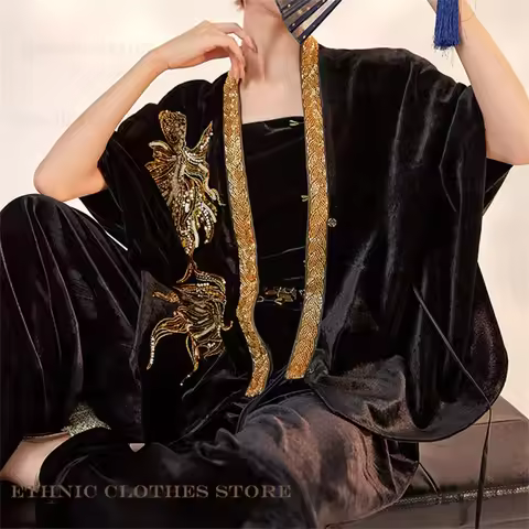 Loose Kimono Yukata Haori Chinese Style Female Kimono Cardigan Hanfu Tops Luxury Koi Embroidered Seq