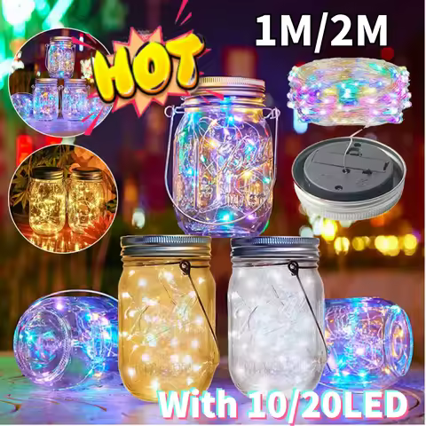 Solar Mason Jar Lights 30 LED Fairy Firefly Jar Lid Lights 1M/2M Hanging Standing Solar Lamp For Pat