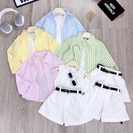 S1606 - GLASSES INCLUDED, BELT INCLUDED - Striped shirt + tank top + white shorts Set (5 separate pa