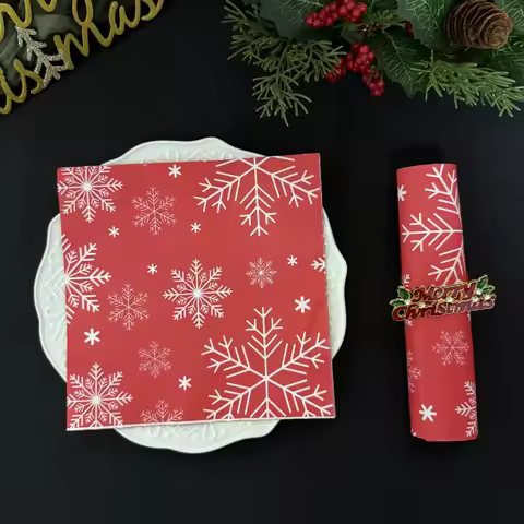 10/20pcs 33cm 2Layer New Christmas Element Napkins Large Snowflake Red Disposable Paper Meal Mat DIY