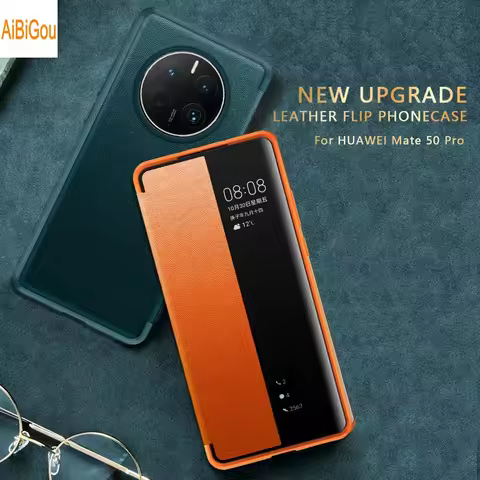 MATE 50 Pro 60 70 80 Luxury Skin Smooth Window View PU Leather Case Classic Flip Cover For HUAWEI MA