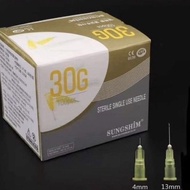 【Ready Stock】SUNGSHIM No pain needle Micro needle 30G 4mm/13mm   韩国纳米无痛针头30G 4mm/13mm (Loose pack)