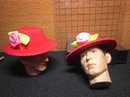 RJ1休閒部門 紅色帶花款1/6舊化淑女圓頂帽一頂 mini模型裝備