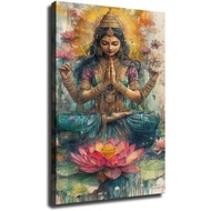 Goddess Lakshmi On Pink Lotus Hindu Art (Unframed,08x12 inch)