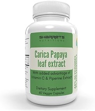 Green Velly Indian Sharrets Carica Papaya Leaf Extract with Vitamin C &amp; Piperine, 60 Veg Capsules - 44% Glycosides 3% Polyphenols, Halal Certified - Non GMO Gluten Free, No Fillers, No Additives
