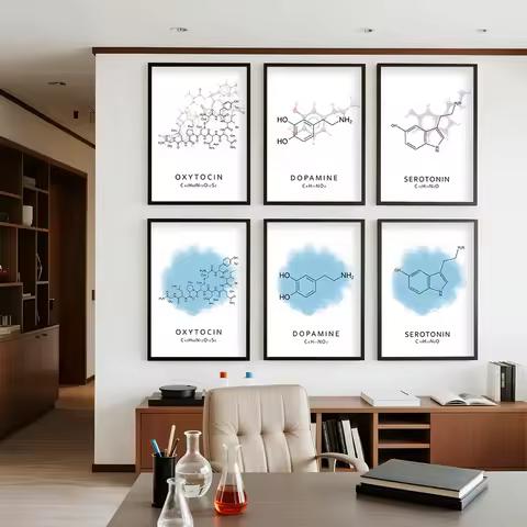 Chemical Molecule Art Prints Dopamine Serotonin Oxytocin Posters Science Gift Lab Office Student Stu