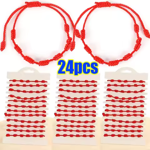 24/2pcs Red String 7 Knots Bracelets for Protection Good Luck Amulet for Success Handmade Rope Coupl