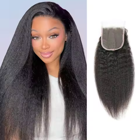 Kinky Straight 4x4 Swiss Lace Closure Human Hair Yaki Straight 4x4 Transparent Lace Closure 12A Braz