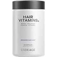 Codeage Hair Vitamins 10000 mcg Biotin, Keratin, Collagen, Vitamin A, B12, C, D3, E, Zinc, Inositol - Hair Care Support for Strength, Thickness Growth - Healthy Hair Supplement Pills - 120 Capsules
