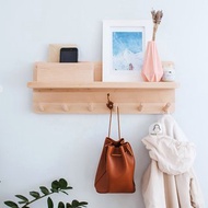 Wooden Wall Organizer With Shelf and Pegs Hooks for Hallway, Clothes Rack