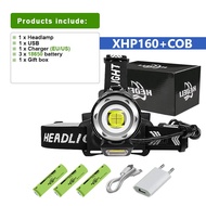 New Upgrade XHP160+COB Powerful Led Headlamp 18650 XHP90 Usb Rechargeable Head Flashlight Super Brig