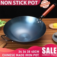 Kawali Non Stick Wok 34/36/38/40cm Heavy Duty Carbon Steel Wok Stainless Steel Iron Pot