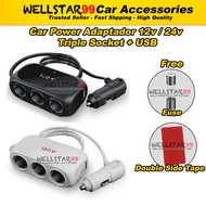 Triple Socket Black White DC12V/24V With USB DC5V Three Socket Charger Supply ADAPTER