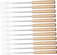 MAGICLULU 12pcs Chocolate Fondue Fork Dessert Fork Wood Handle Fondue Forks Cheese Forks Kitchen Supplies Chocolate Dipping Forks Fruit Fork Stainless Steel Western Style Barbecue