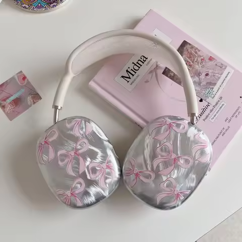 Cute Pink Bowknot Feather Yarn Pattern for Airpods Max Earphone Case Headphone for Airpods Max Prote