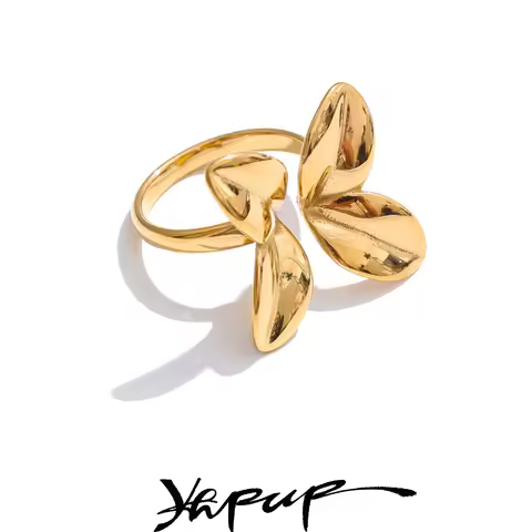 Yhpup Popular Smooth Stainless Steel Flower Adjustable Ring Rust Proof Polished Charm Fashion Jewelr
