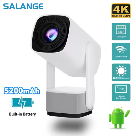 Salange Portable Smart Projector Rechargeable 4K Android Bluetooth Speaker WIFI Auto Focus Keystone 