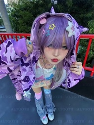 เสื้อสเวตเชิ้ตปิศาจโกธิคอัลท์กอธคาเดมี่สีดำสำหรับผู้หญิง Cyberpunk Y2k E-Girl Emo Alt Harajuku Grung