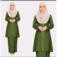 CEY Baju Kurung with Lipat Kain | White Sulam Embroidery | Elegant Ironless Fabric