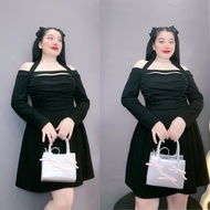 Đầm Trễ Vai Nhún Ngực Bigsize Nữ Chát Gân Tăm Co Giãn Lên Phom Dễ Thương G231