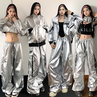 Future Technology Sense Jazz Dance Costume Men Jacket Top Silver Cool Glossy Jacket Female Hip Hop h