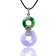 紫羅蘭陽綠翡翠平安環項鍊 18K金鑽石 | 天然緬甸玉翡翠A貨