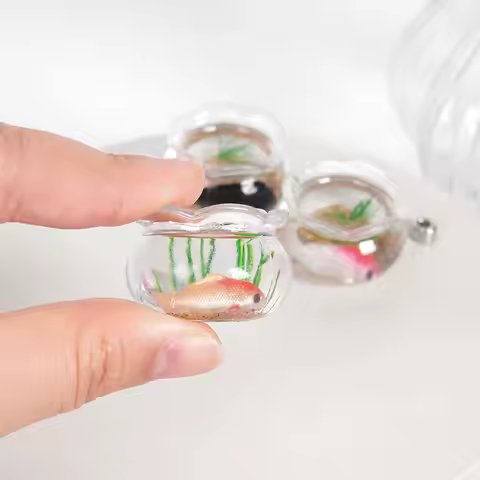 Mini Transparent Bowl with Fish Koi Simulation Bowl Container Model Miniatures Diy Handmade Accessor