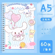 สมุดโน๊ตไดอารี่ ลายการ์ตูน Sanrios Girl Kawaii Melody Hello kitty Cinnamoroll Kuromi ขนาด A5 แบบพกพา