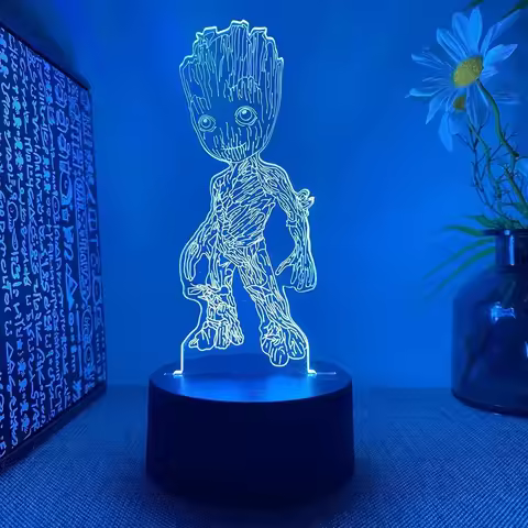 Guardians of the Galaxy Groot 3D Visual Illusion Night Light Creative LED Desktop Lamp 7/16 Color Ch