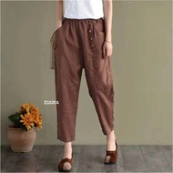 Celana Buggy Streetwear Wanita (Katun Linen Pants)