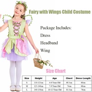 Girls Pink Tinkerbell Ball Gown Fancy Dress Halloween Costume Springtime Fairy With Wings Child Cost