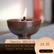 🌈Purely Handmade Ceramics Oil Lamp Sesame Oil Buddha Lamp Old-Fashioned Oil Lamp Kerosene Chinese Tea Ceremony Lamp Zen