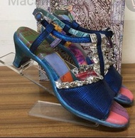 Macanna*麥坎納專櫃 牙買加茶系列 特殊羊皮+牛皮壓紋氣墊低跟涼拖鞋